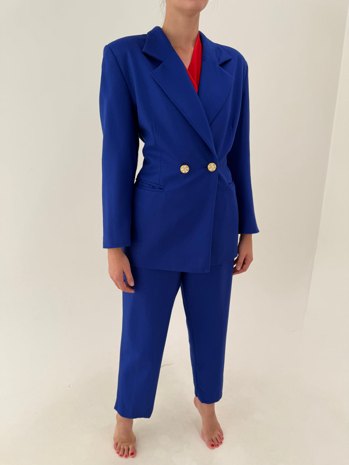 Costum vintage italian excepțional albastru regal din lana extrafina