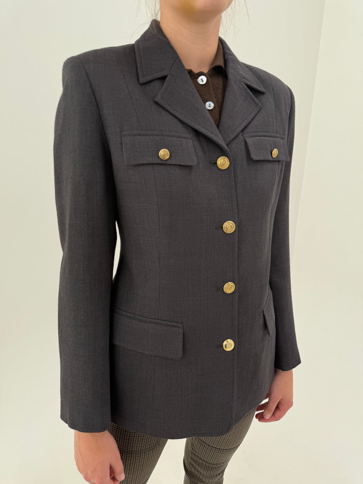 Sacou gama Max Mara cu influențe soft army charcoal gray din lana extrafina