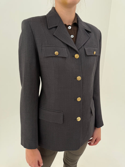Sacou gama Max Mara cu influențe soft army charcoal gray din lana extrafina