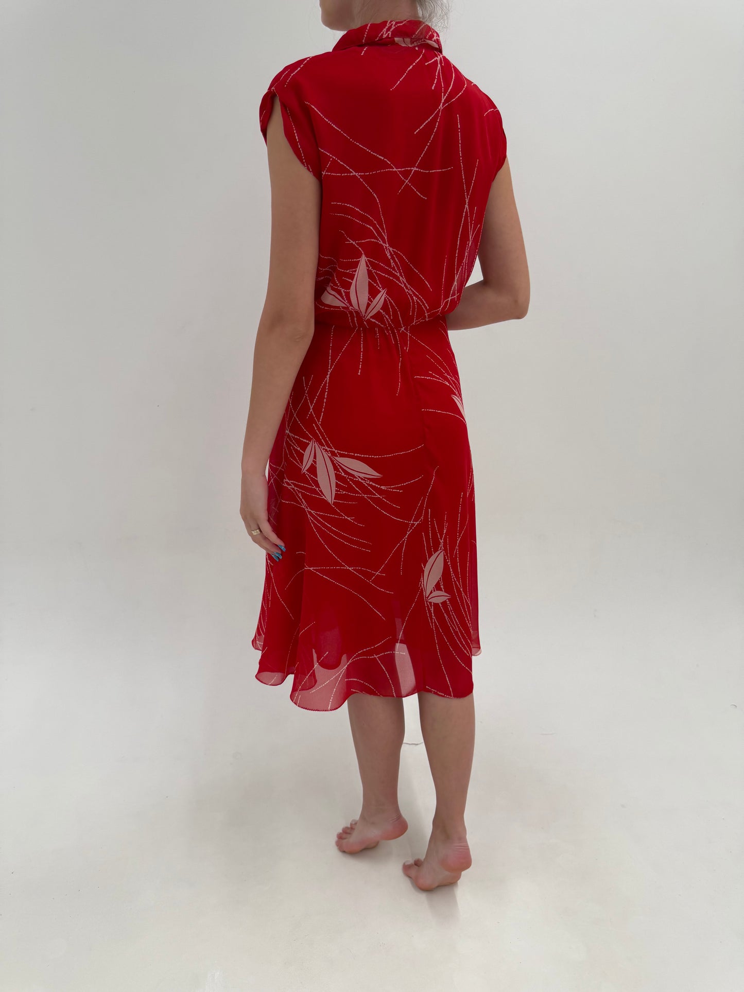 Rochie vintage italian cherry red din vascoza cu talie ultra înaltă elastică