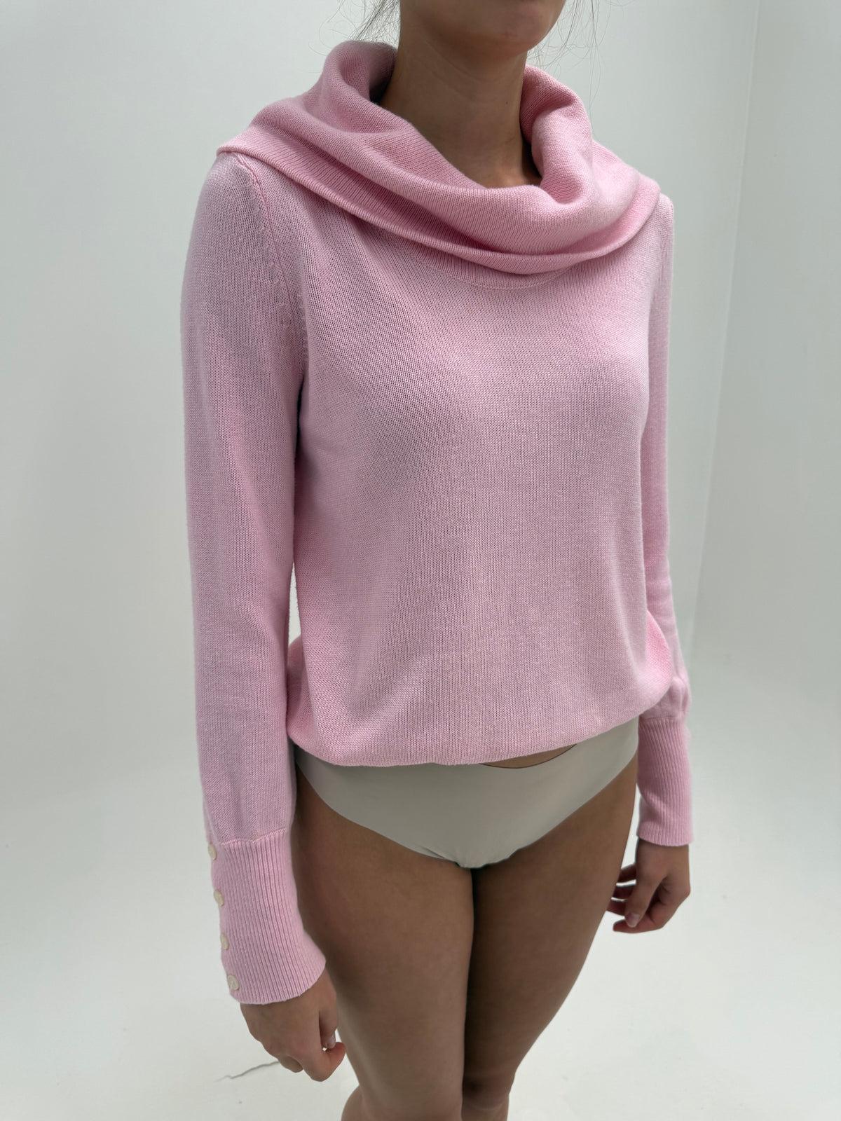 Pulover Ralph Lauren powder pink din mix de lana extrafina cu guler sal