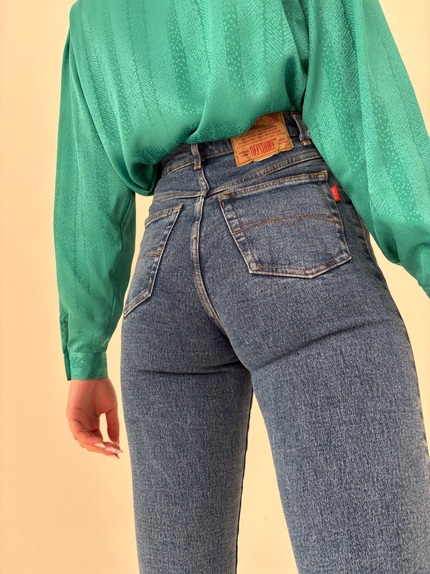 Jeans vintage ultra modelator tall din bumbac gros de piele xceptional cu talie ultra înaltă