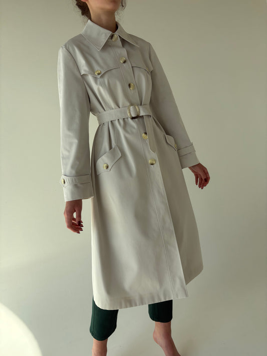 Trench vintage premium impermeabil off white cu talie marcată reglabilă