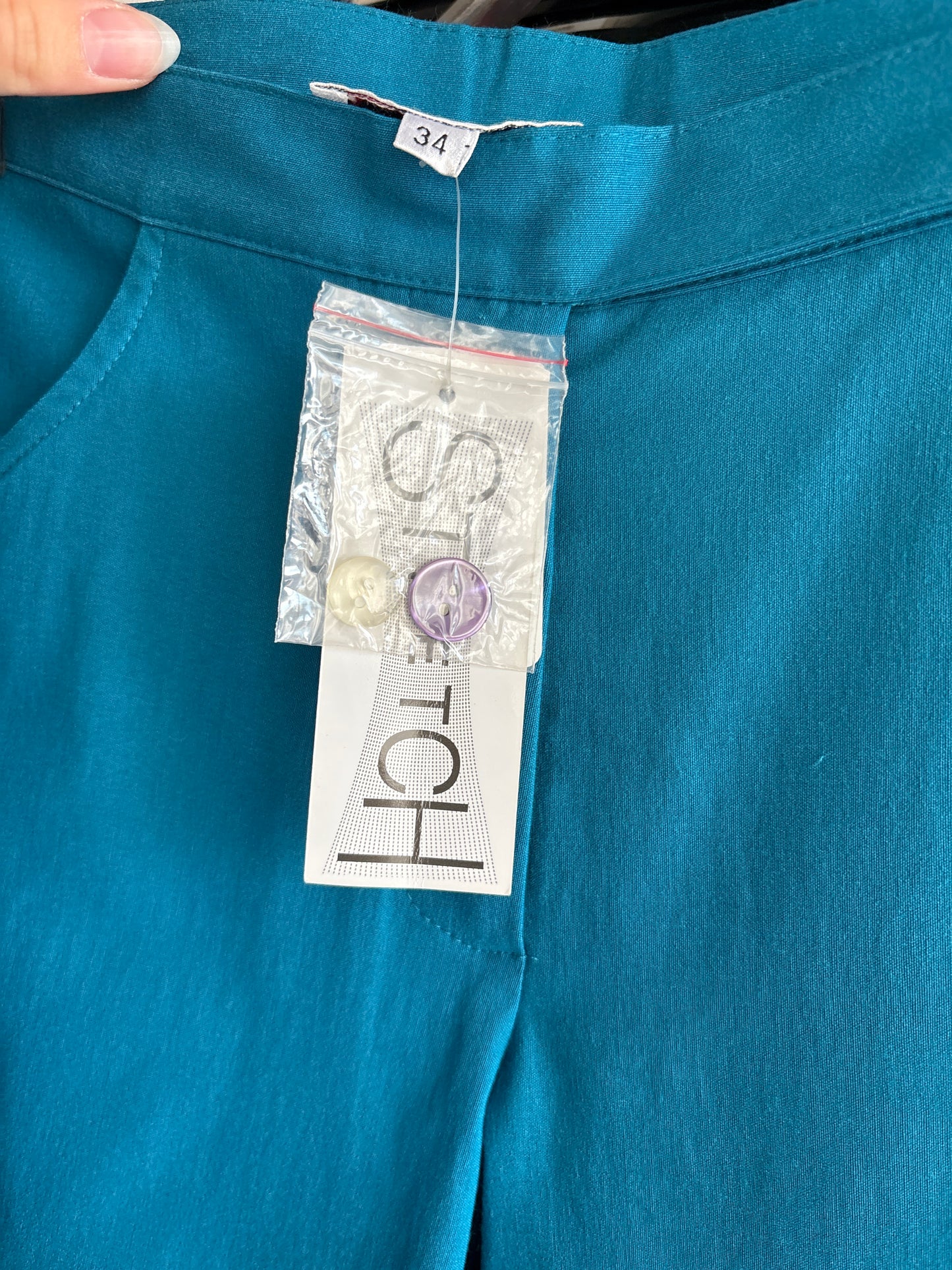 Pantaloni palazzo noi teal blue din poplin ultra confort modelator