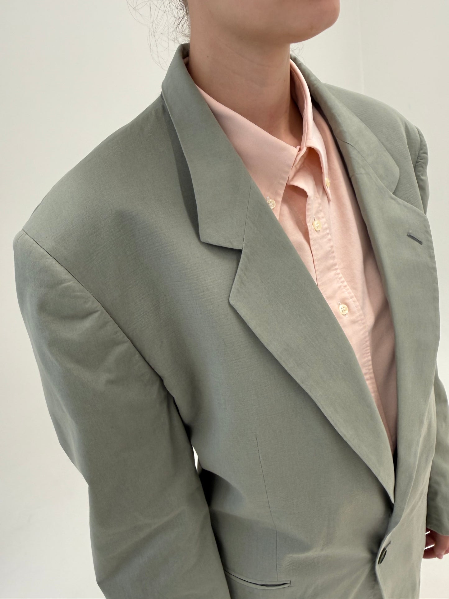 Costum vintage luxury de vară Ungaro din bumbac dusty Sage green