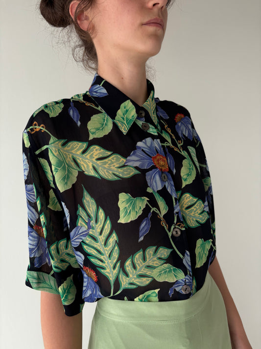 Cămașa vintage vaporoasă cu print organic superb