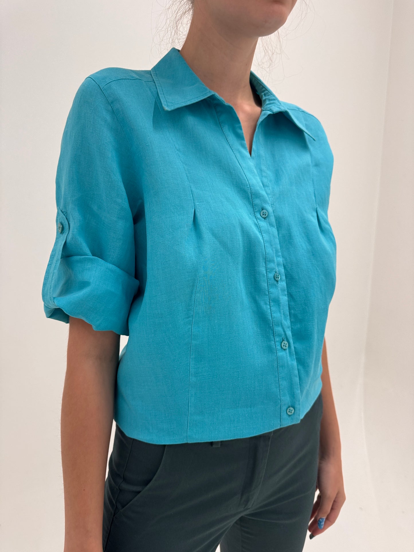 Tunica de brand luxury plus size Marina Rinaldi din în aqua blue