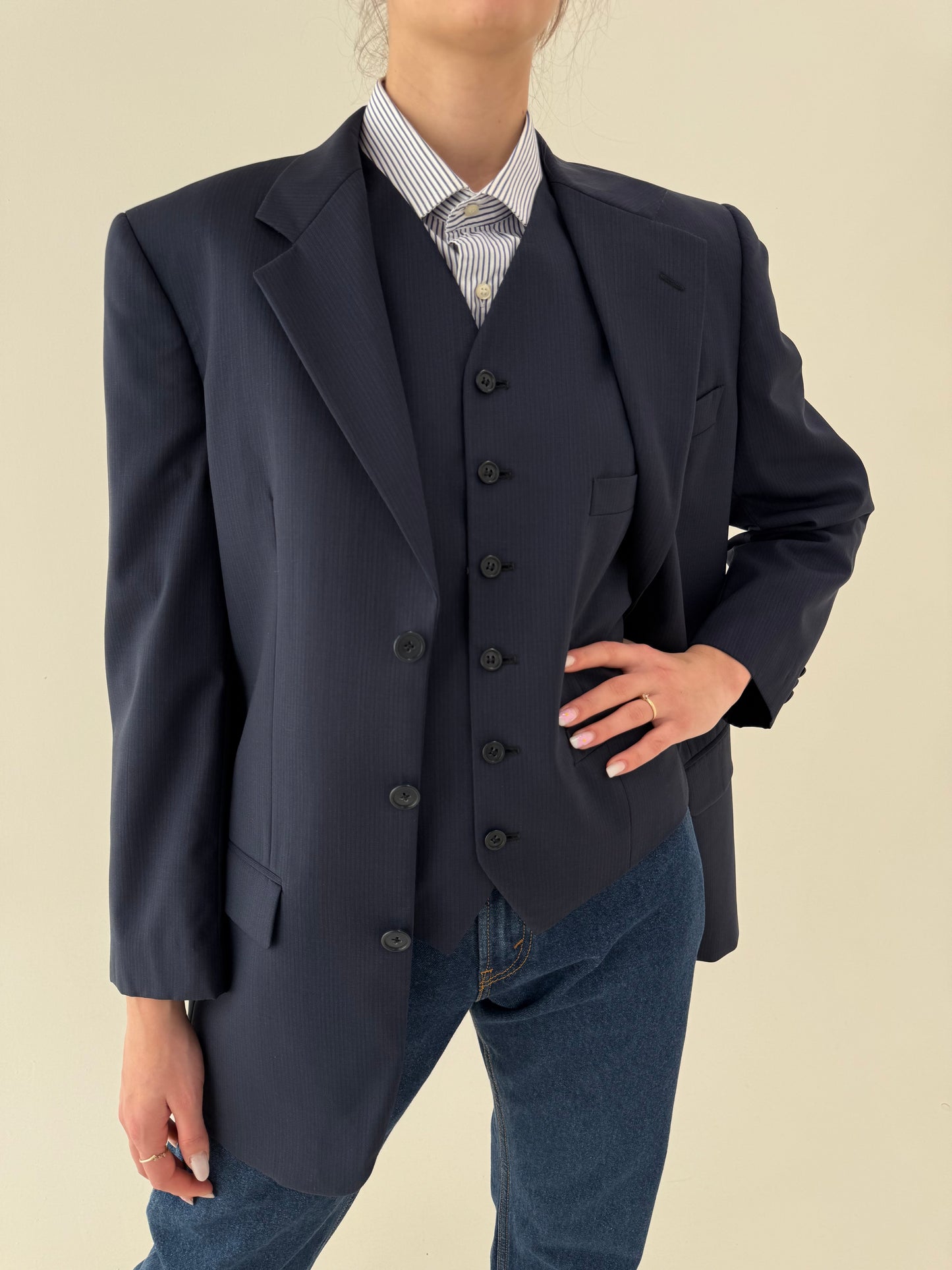 Set sacou + vestă italian din lanita extrafina în croi actual