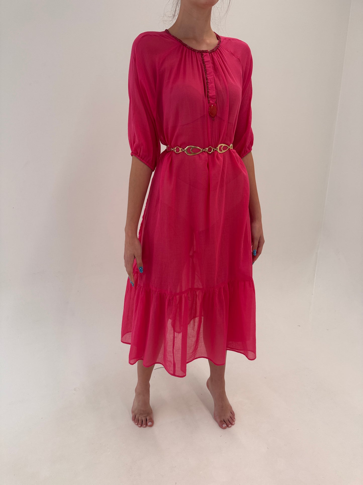 Kaftan fucsia de plajă italian din cel mai fin bumbac nou cu eticheta