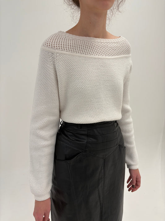 Pulover italian de gramaj mare din lana merino extrafina cu decolteu bărcuță