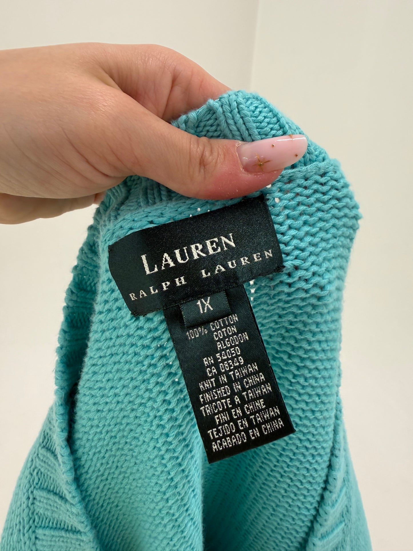 Soft knit Ralph Lauren turcoaz din bumbac premium greu excepțional