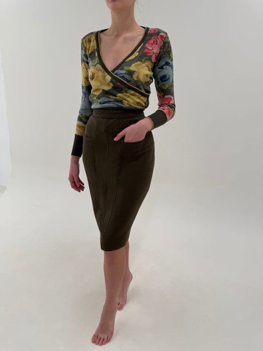 Pencil skirt Fendi vintage cu talie ultra înaltă și buzunare