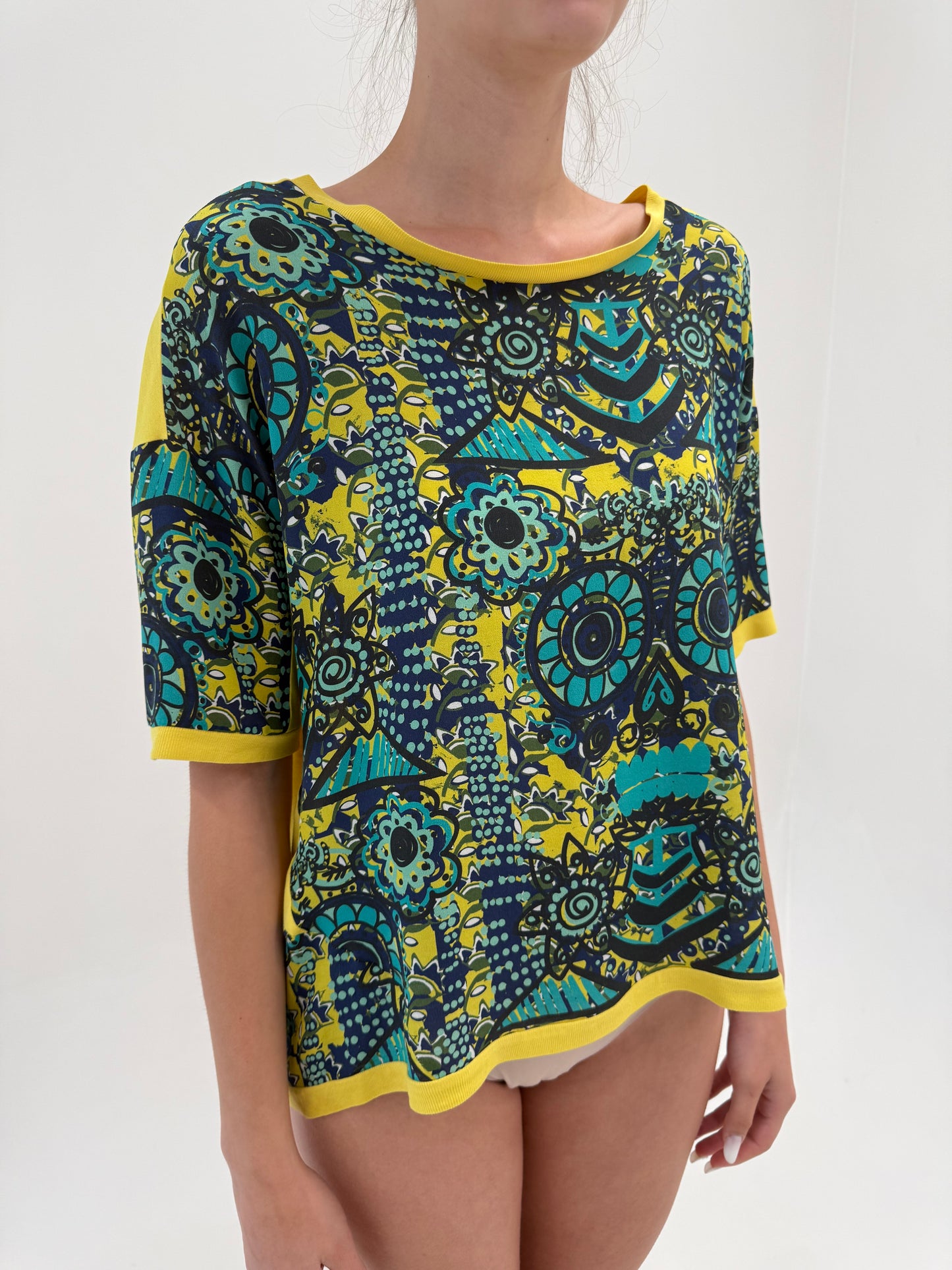 Top Missoni excepțional din mătase naturală și inserții de jerse de vară specific brandului
