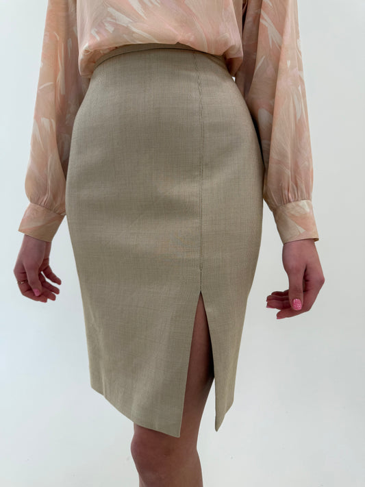 Fustă light camel Armani slit skirt din stofita de primăvară