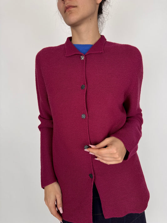 Cardigan italian rasberry red 80% lana extrafina texturată