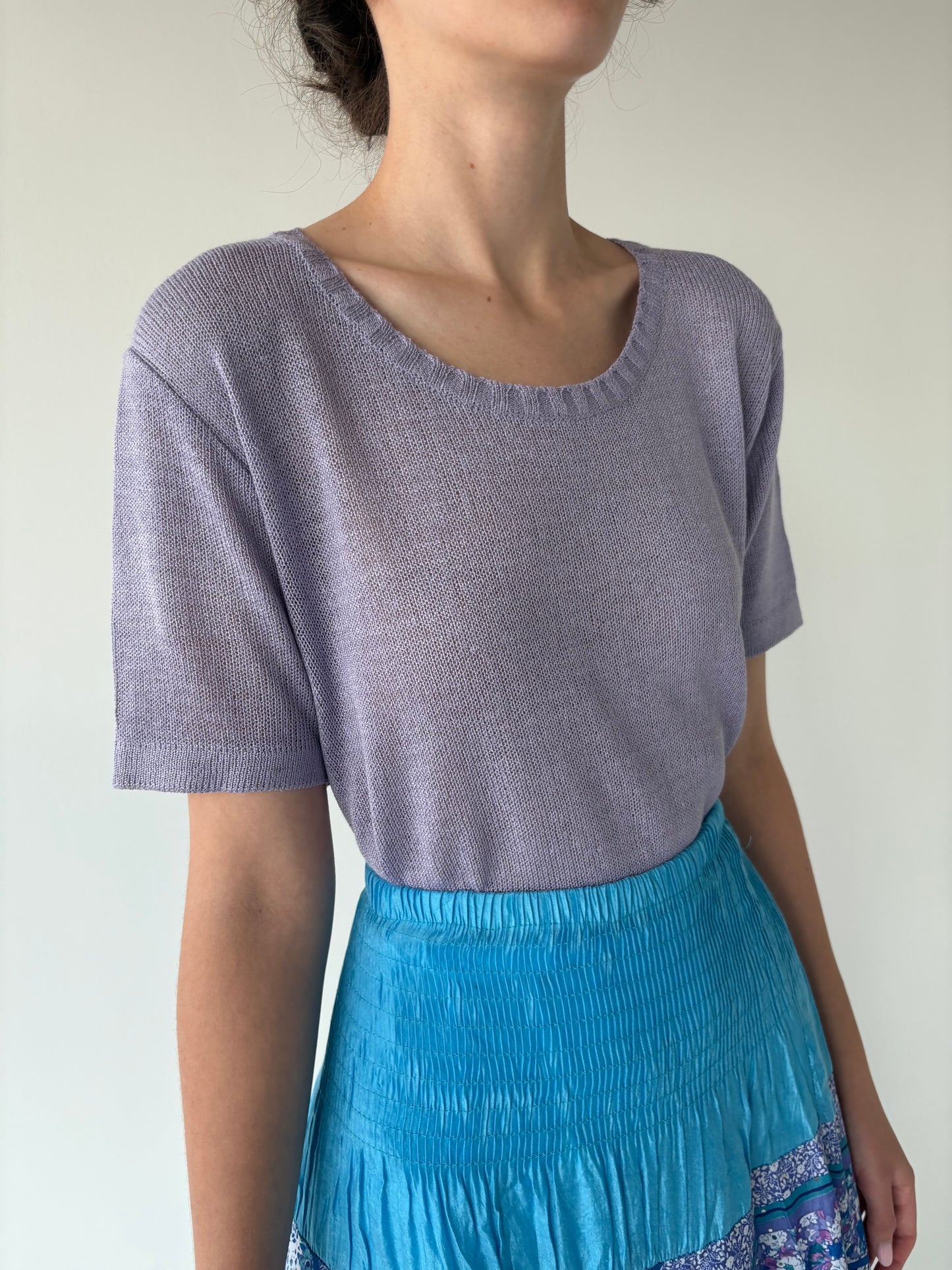 Top vintage italian vaporos lavandă din jerse de vară