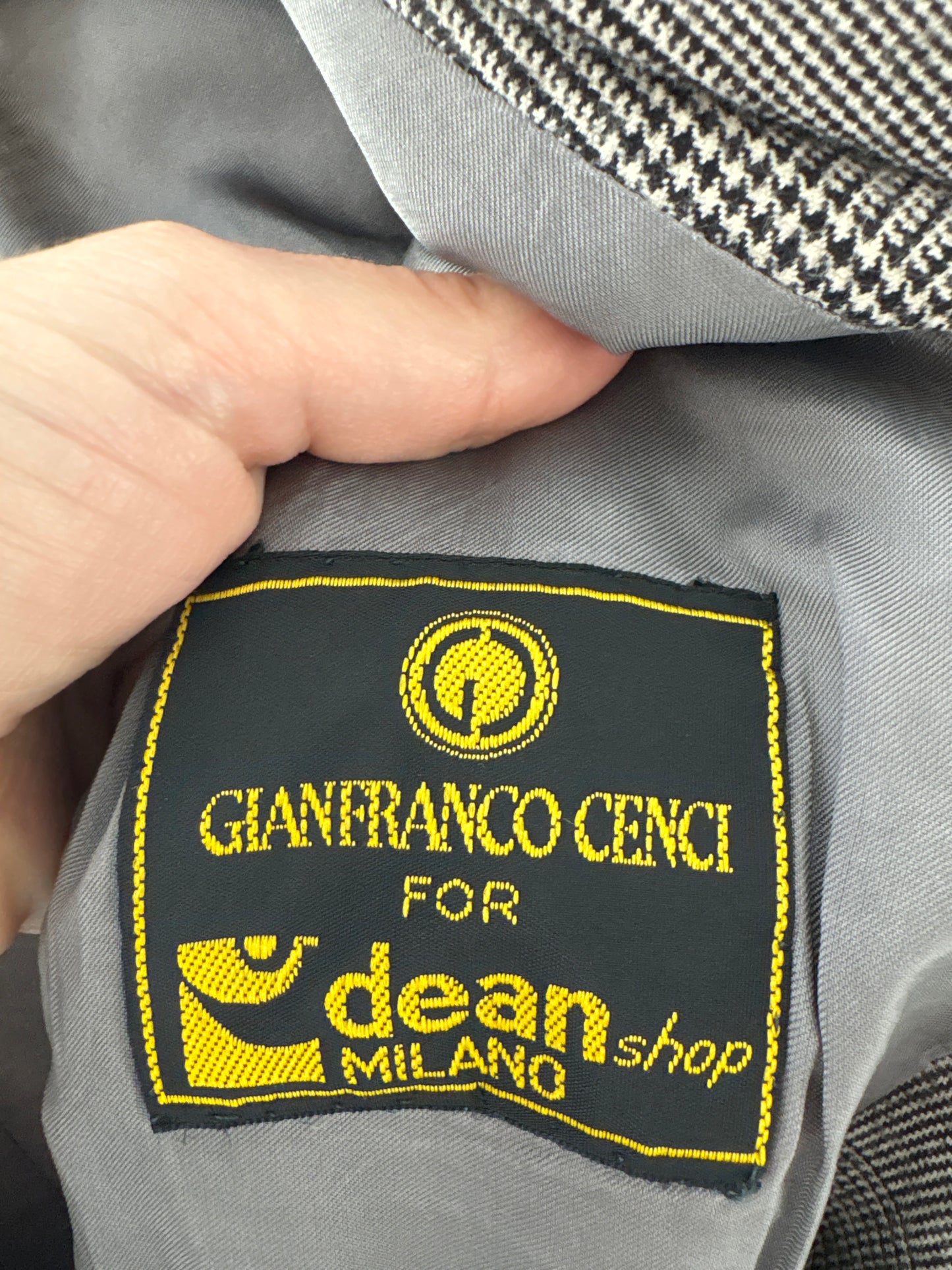 Sacou vintage cambrat italian din lana plină pura pied de coq alb-negru