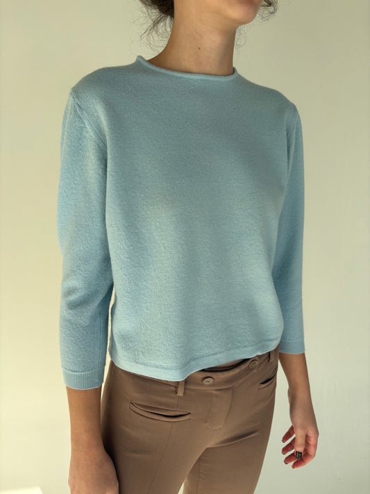 Pulover petite baby blue din lana merino extrafina de gramaj mare