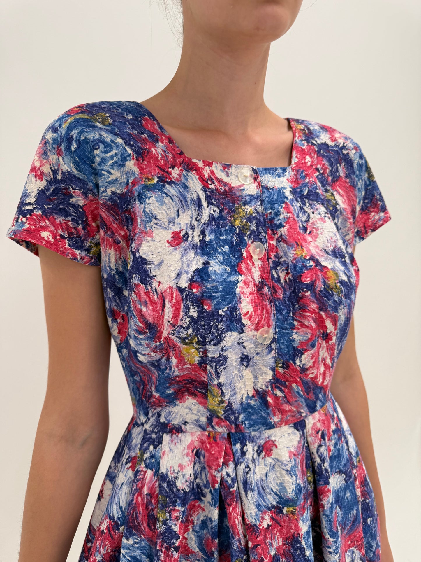 Rochie old vintage de colecție anii 50 din brocart de bumbac moale de vară de excepție