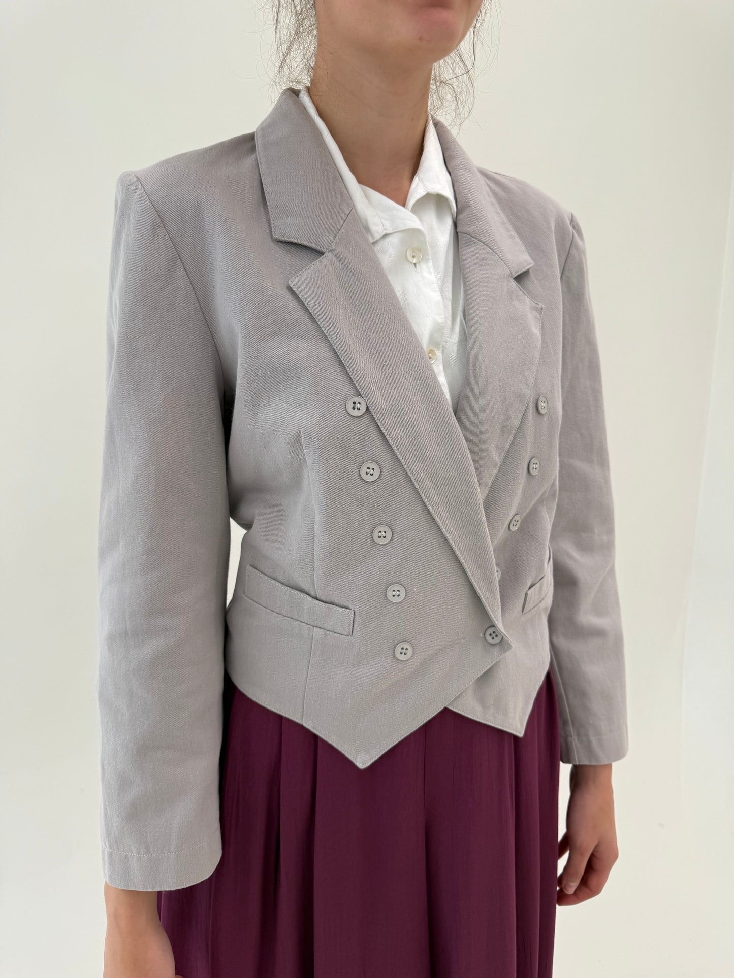 Sacou cambrat warm gray din twill de bumbac cu talie elastică la spate