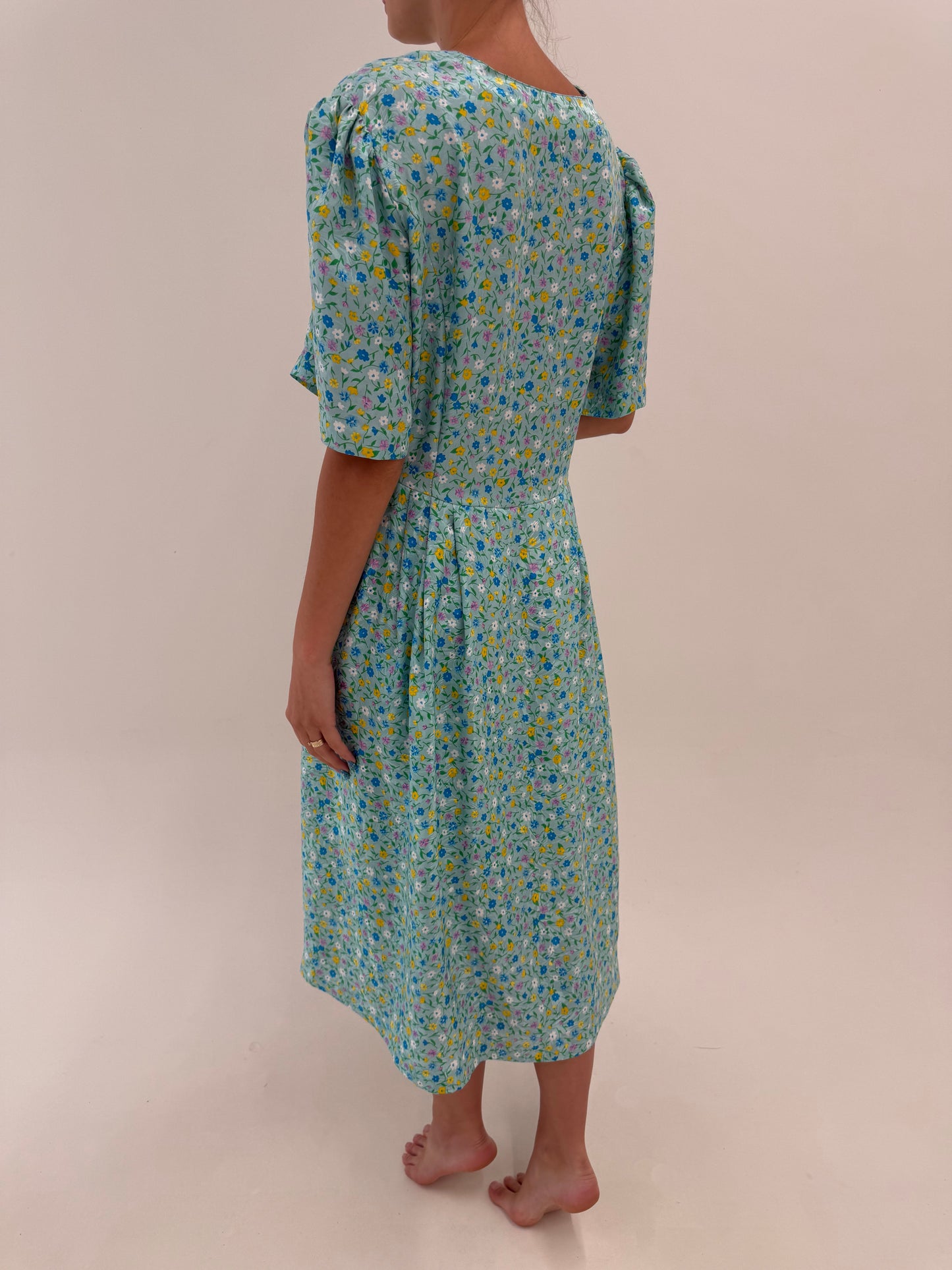 Rochie vintage mint green din mătase naturală superbă cu buzunare în croi flatant
