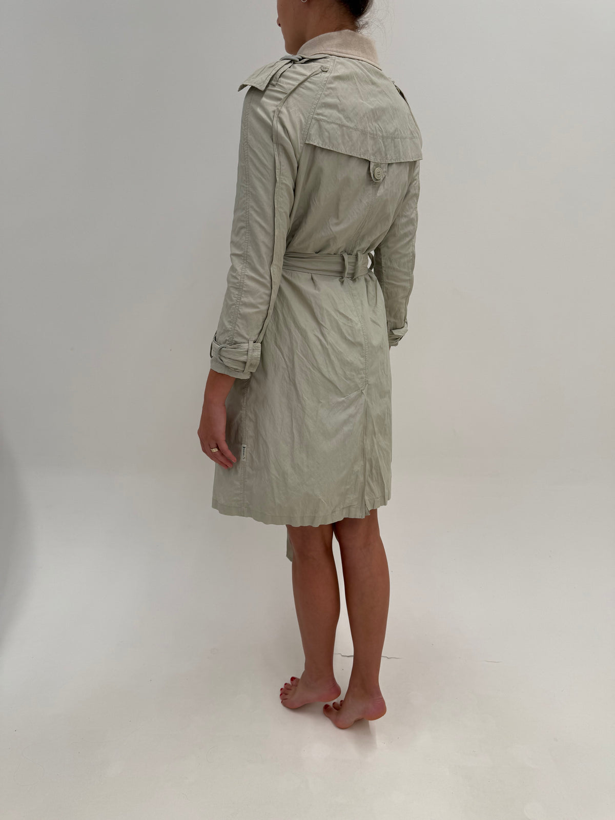 Trench Armani impermeabil cu liner de lana detașabil light nude
