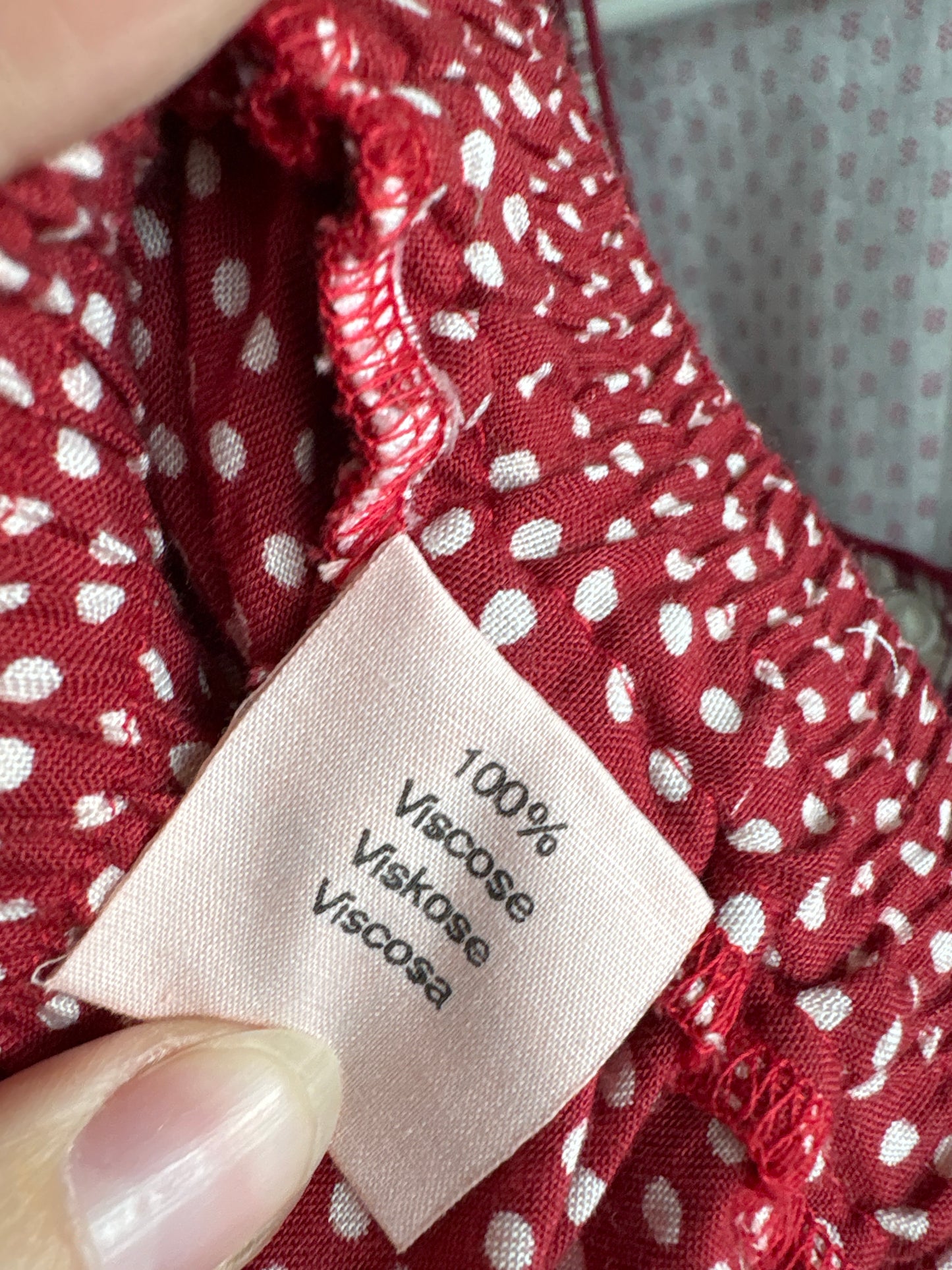 Pantaloni vintage petite super vaporoși dark red cu buline albe