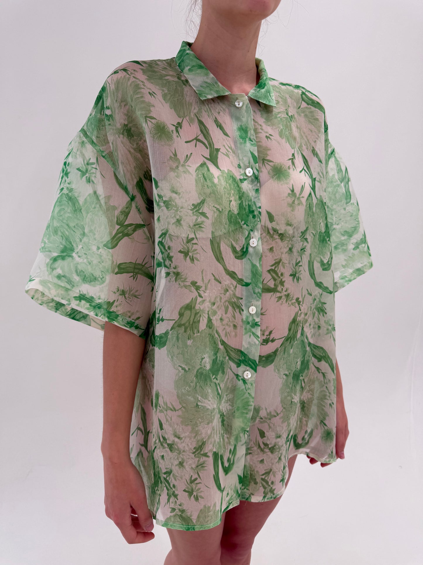 Cămașa italiană din organza de mătase naturală în croi oversized