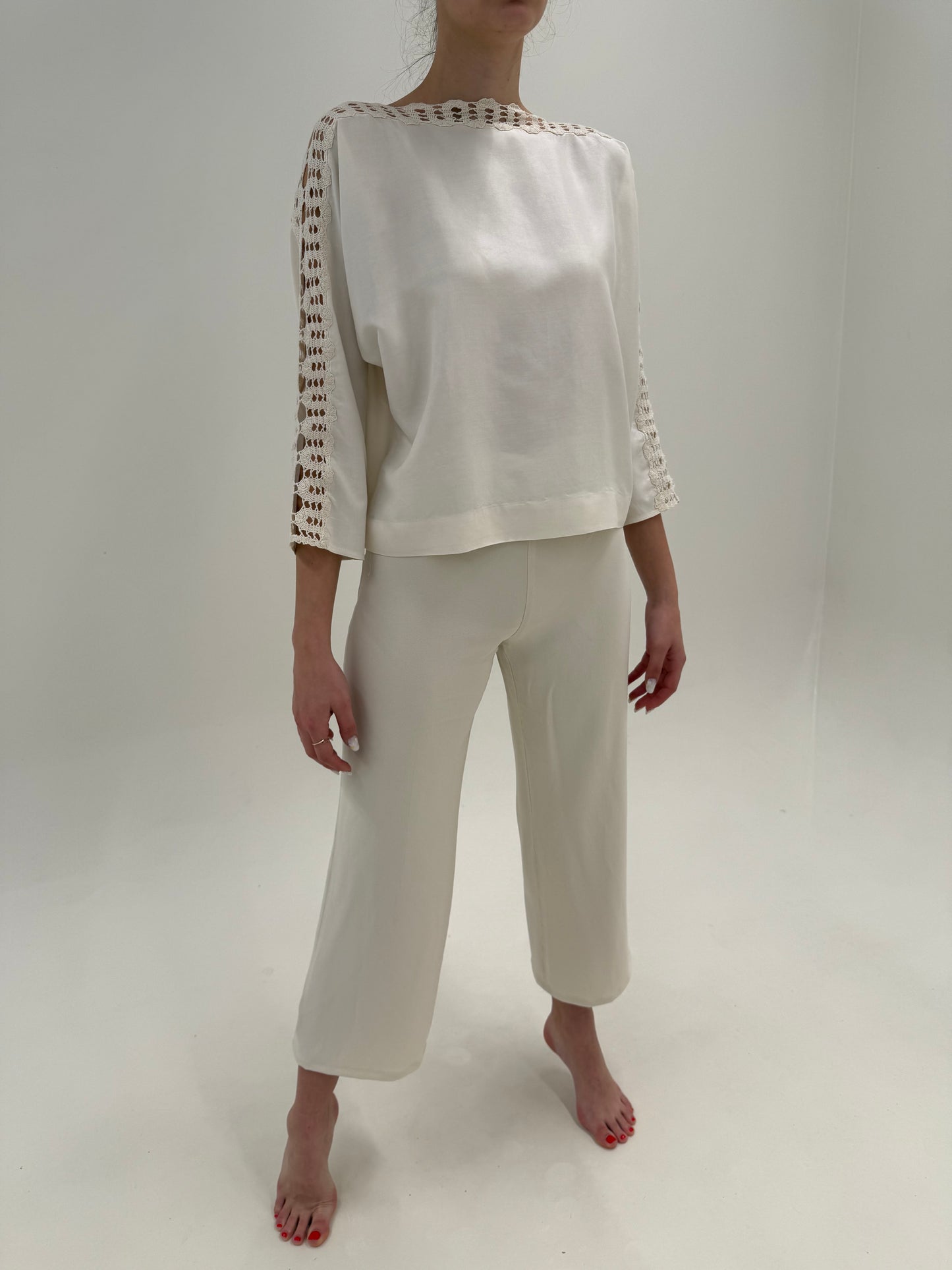 Pantaloni Marella by Max Mara petite off white in croi drept