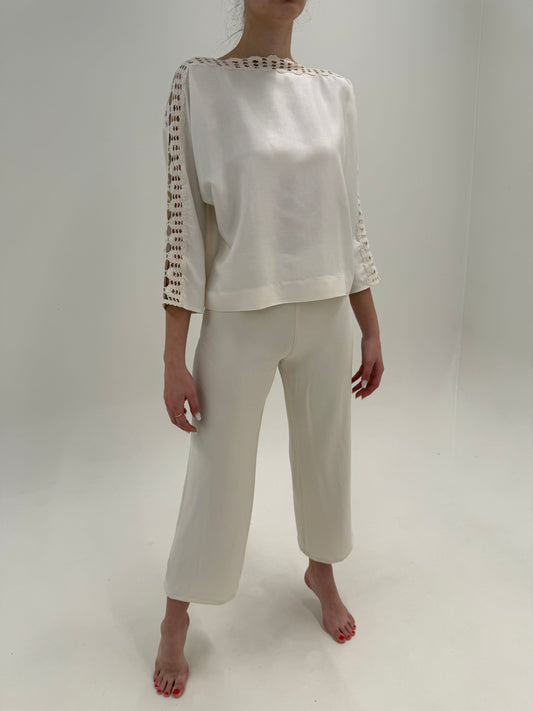 Pantaloni Marella by Max Mara petite off white in croi drept