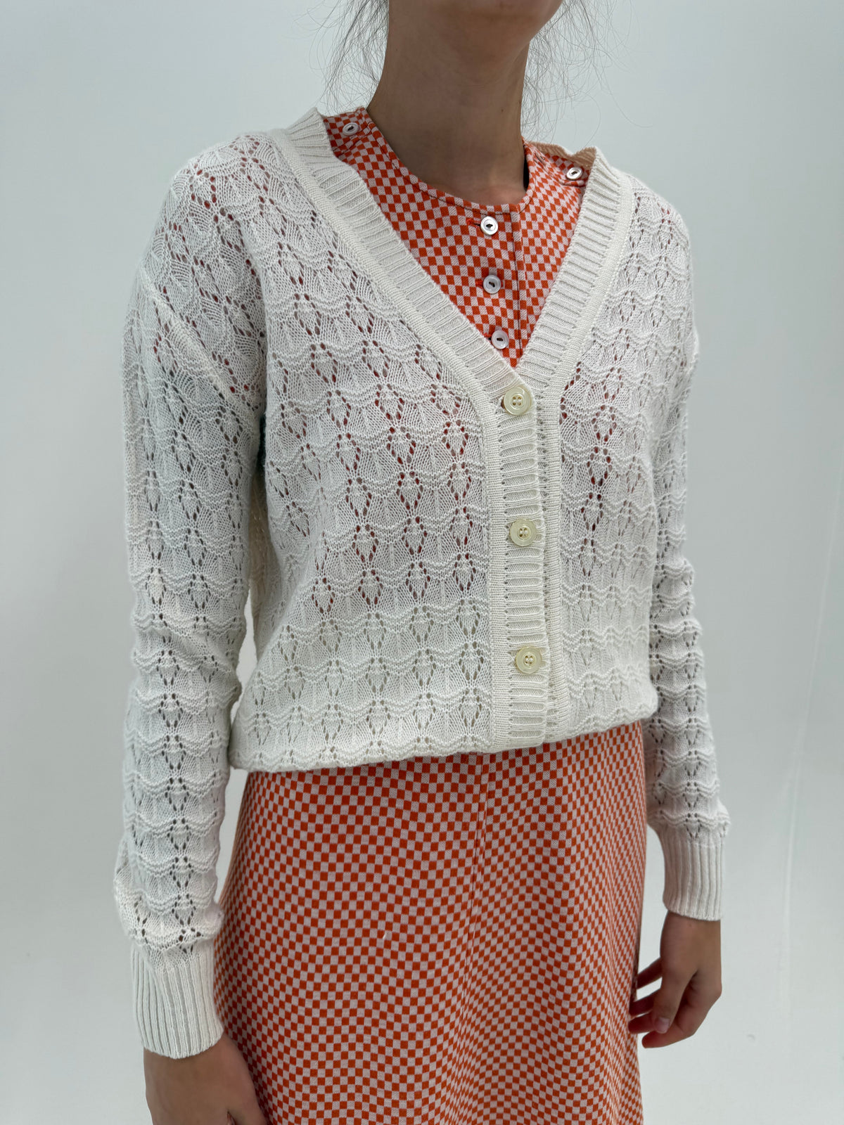 Cardigan vintage dantelat butter white din lana extrafina