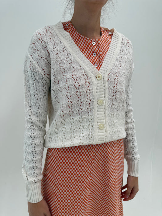 Cardigan vintage dantelat butter white din lana extrafina