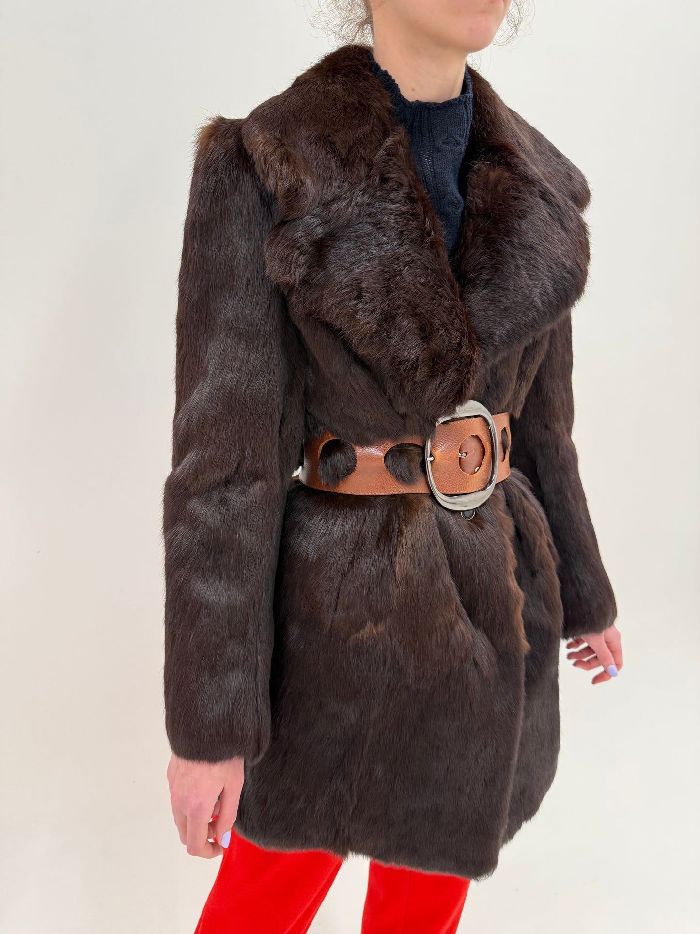 Blană naturală de nurcă high end long-hair / silky finish excepțională dark brown