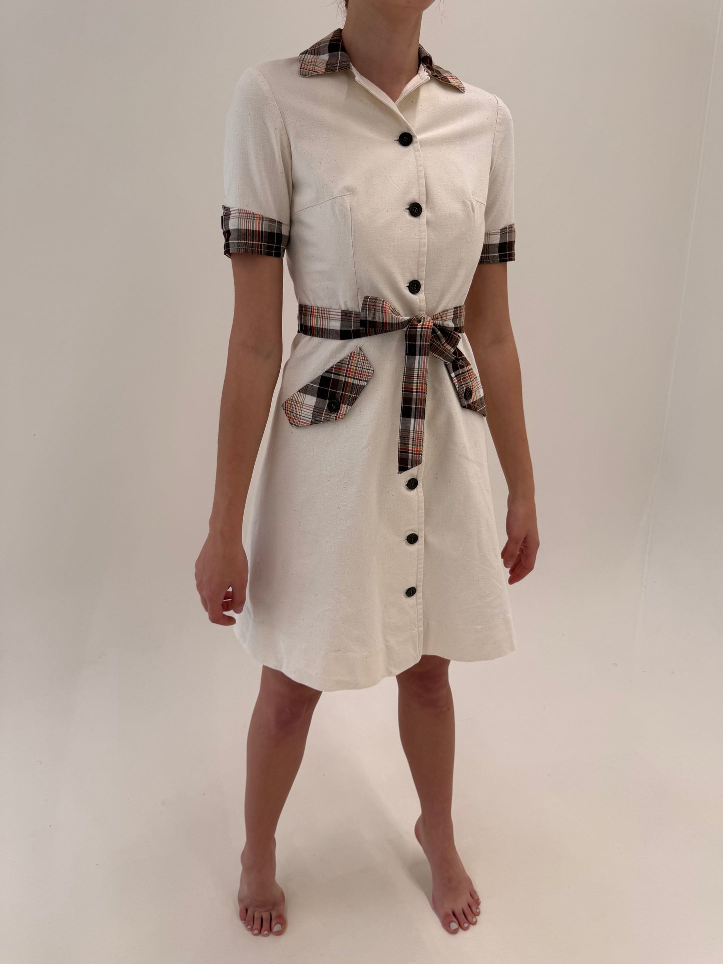 Rochie Old vintage din pânză de in cu talie marcată reglabilă
