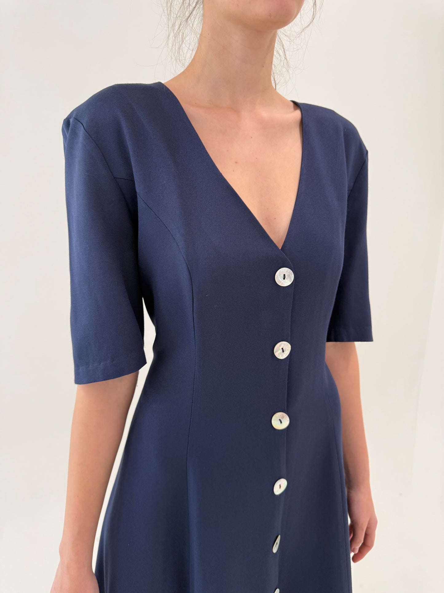 Rochie maxi cambrata Navy cu talie reglabilă la spate
