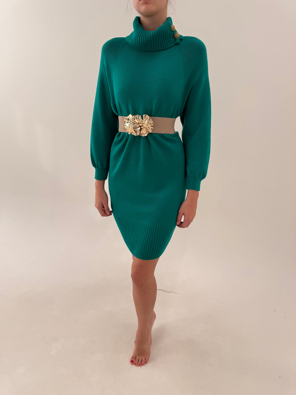 Rochie vintage emerald green din lana merino extrafina excepțională de gramaj mare