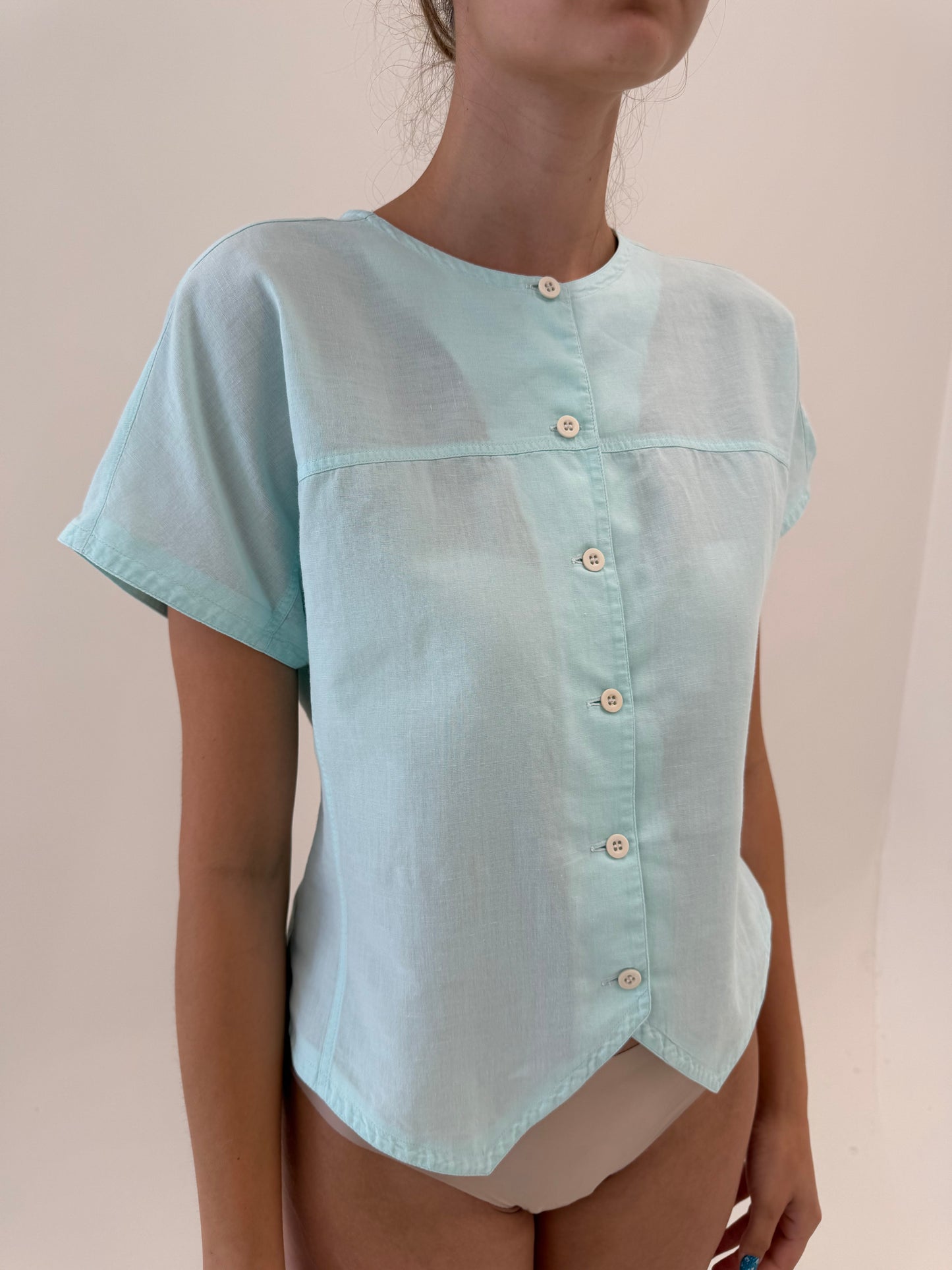 Top cambrat vintage în croi retro modern din in premium mint green