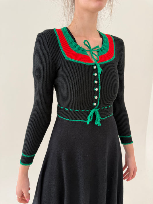 Cardigan tip jachetă cropped vintage din lana subțire extrafina