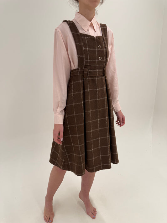 Rochie vintage din lana groasă extrafina în carouri powder Pink