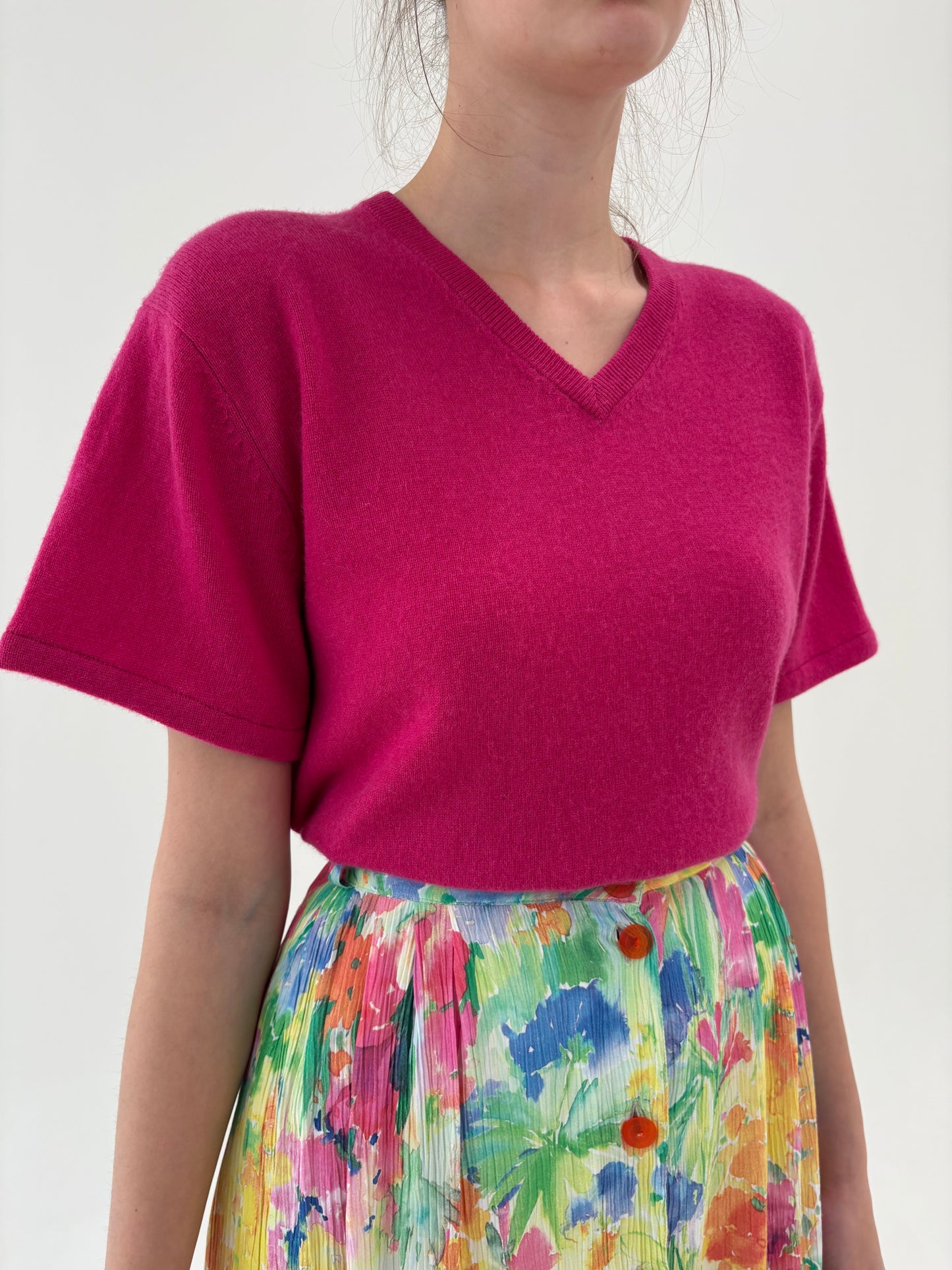 Top fucsia din cașmir in anchior si croi oversized