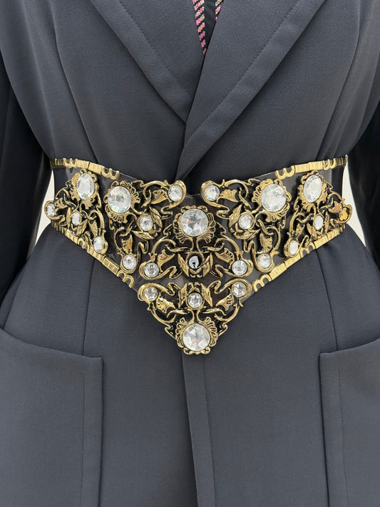 Brâu bijuterie auriu antichizat reglabil la spate pe bază transparentă