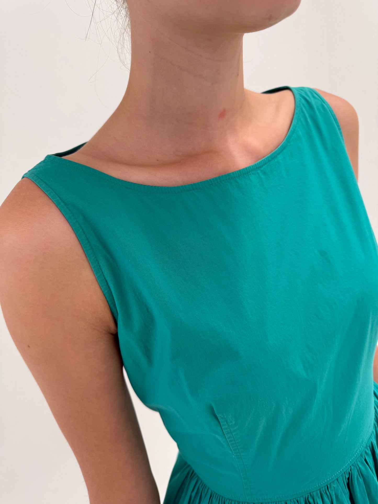 Rochie Max Mara aqua green din poplin excepțional de bumbac cu talie marcată