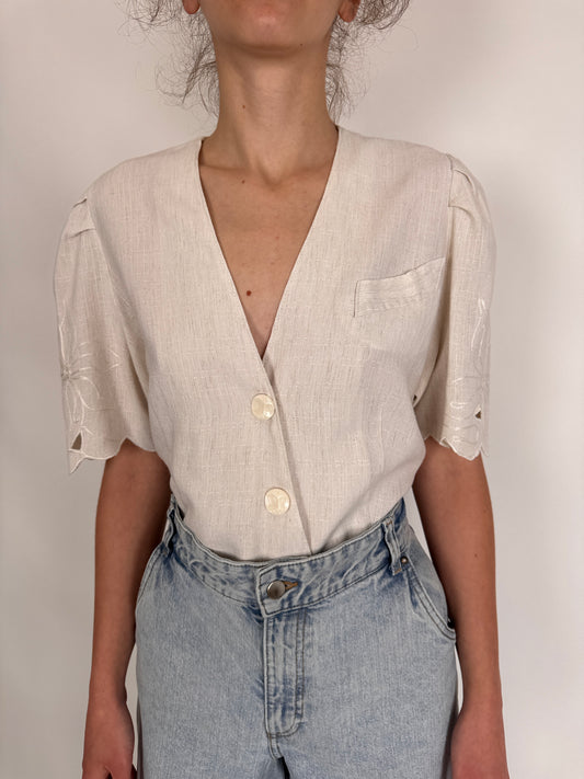 Cămașa cambrata linen nude din pânză cu broderie