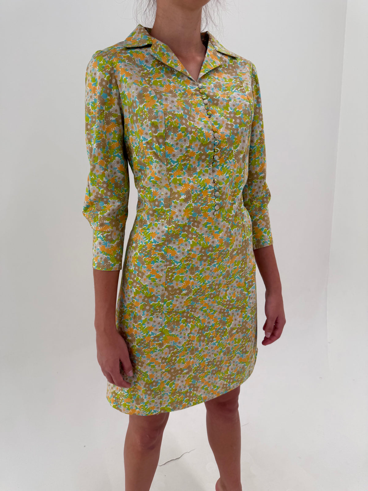 Rochie old vintage din bumbac gros și print în culori superbe