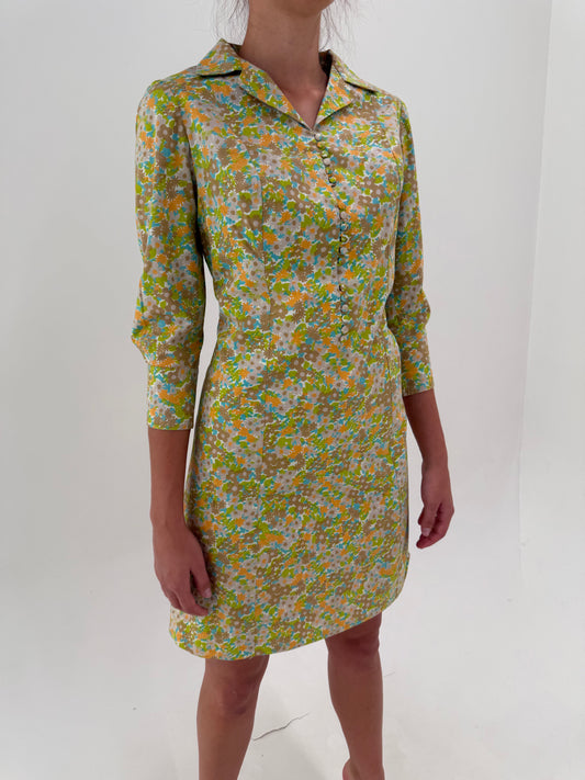 Rochie old vintage din bumbac gros și print în culori superbe