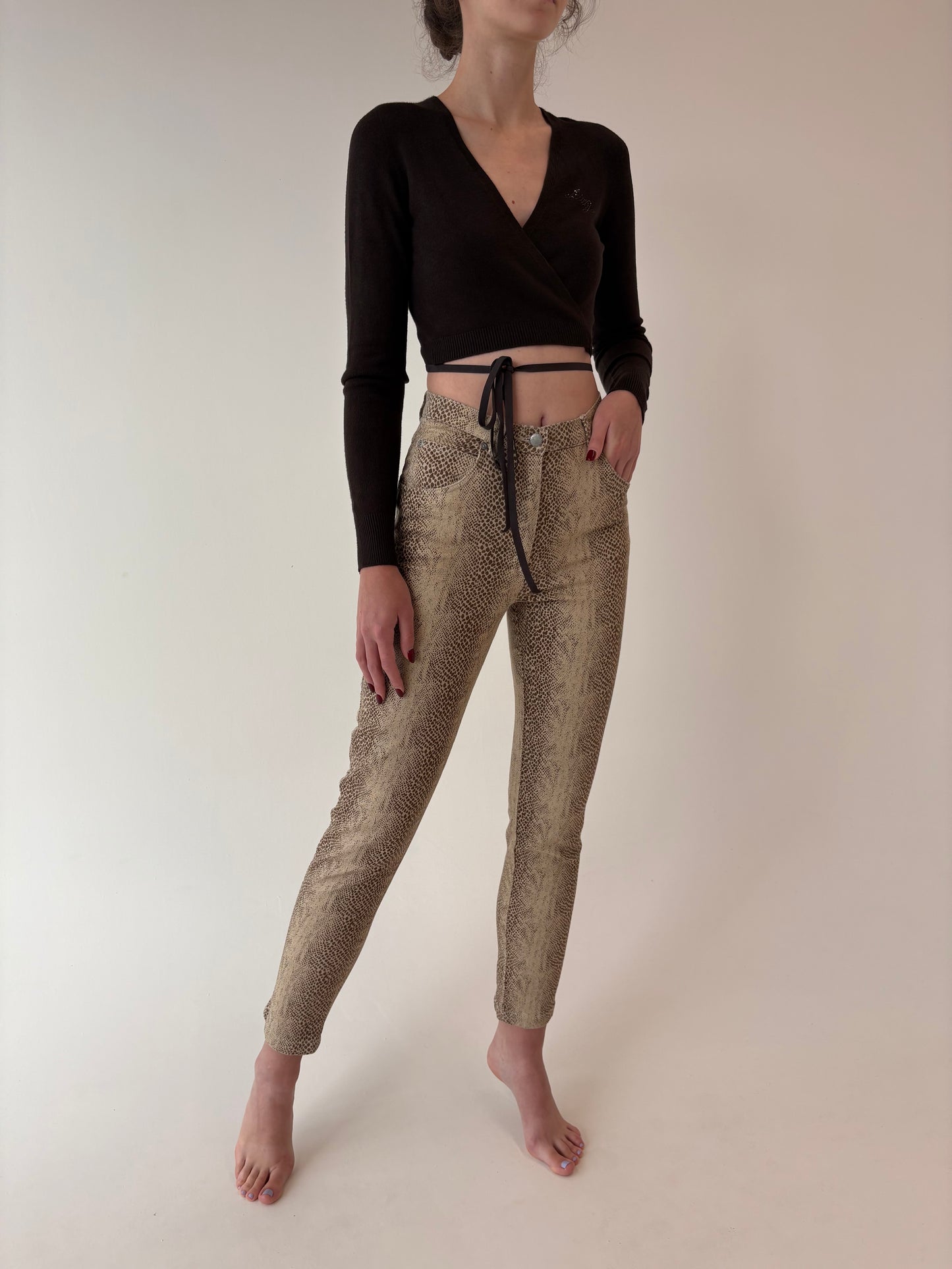 Jeans vintage Camel snake print ultra modelatori cu talie înaltă