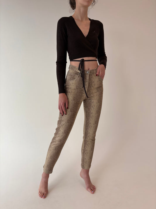 Jeans vintage Camel snake print ultra modelatori cu talie înaltă