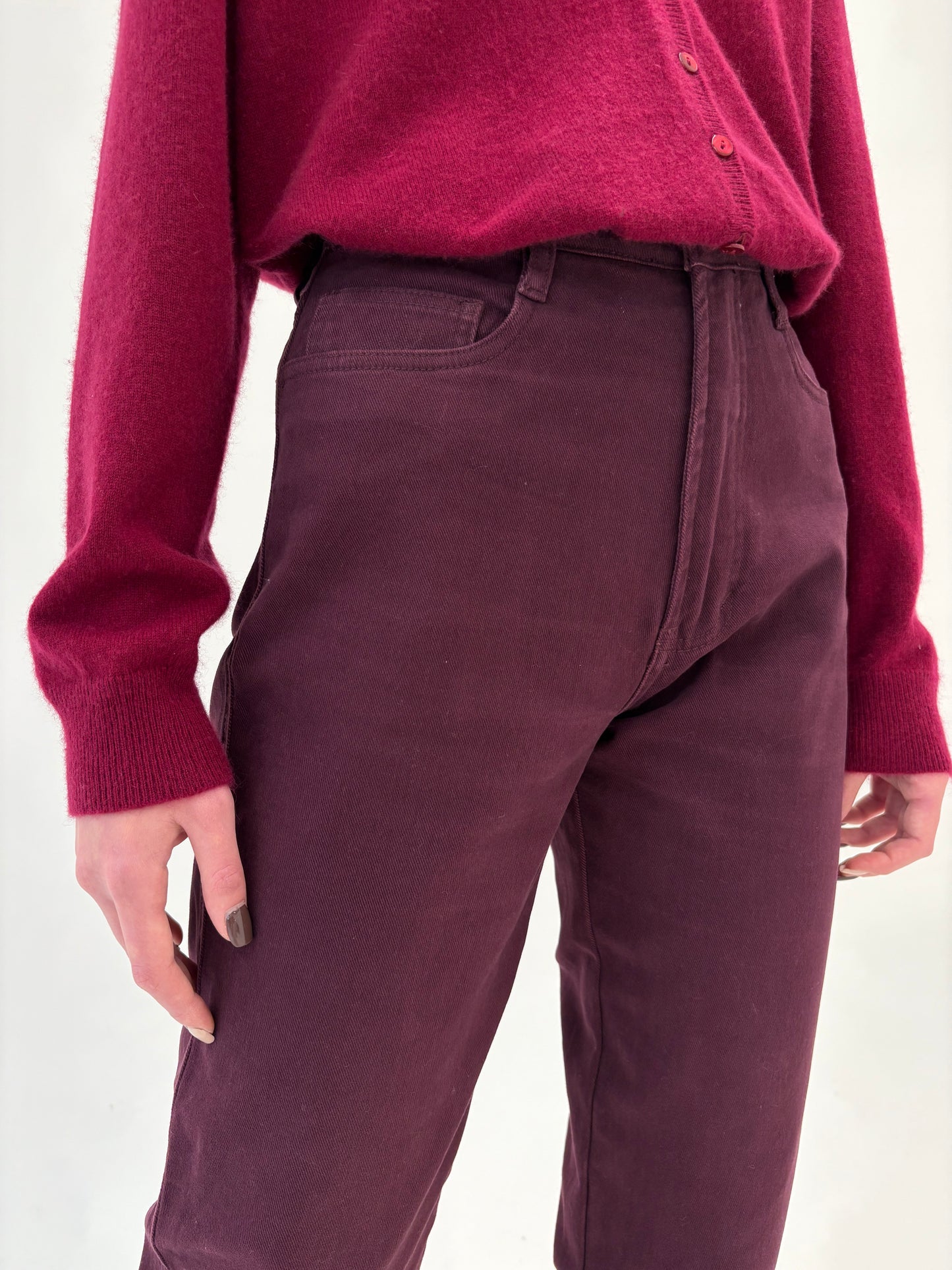 Jeans vintage burgundy cu talie ultra înaltă modelatori mom fit