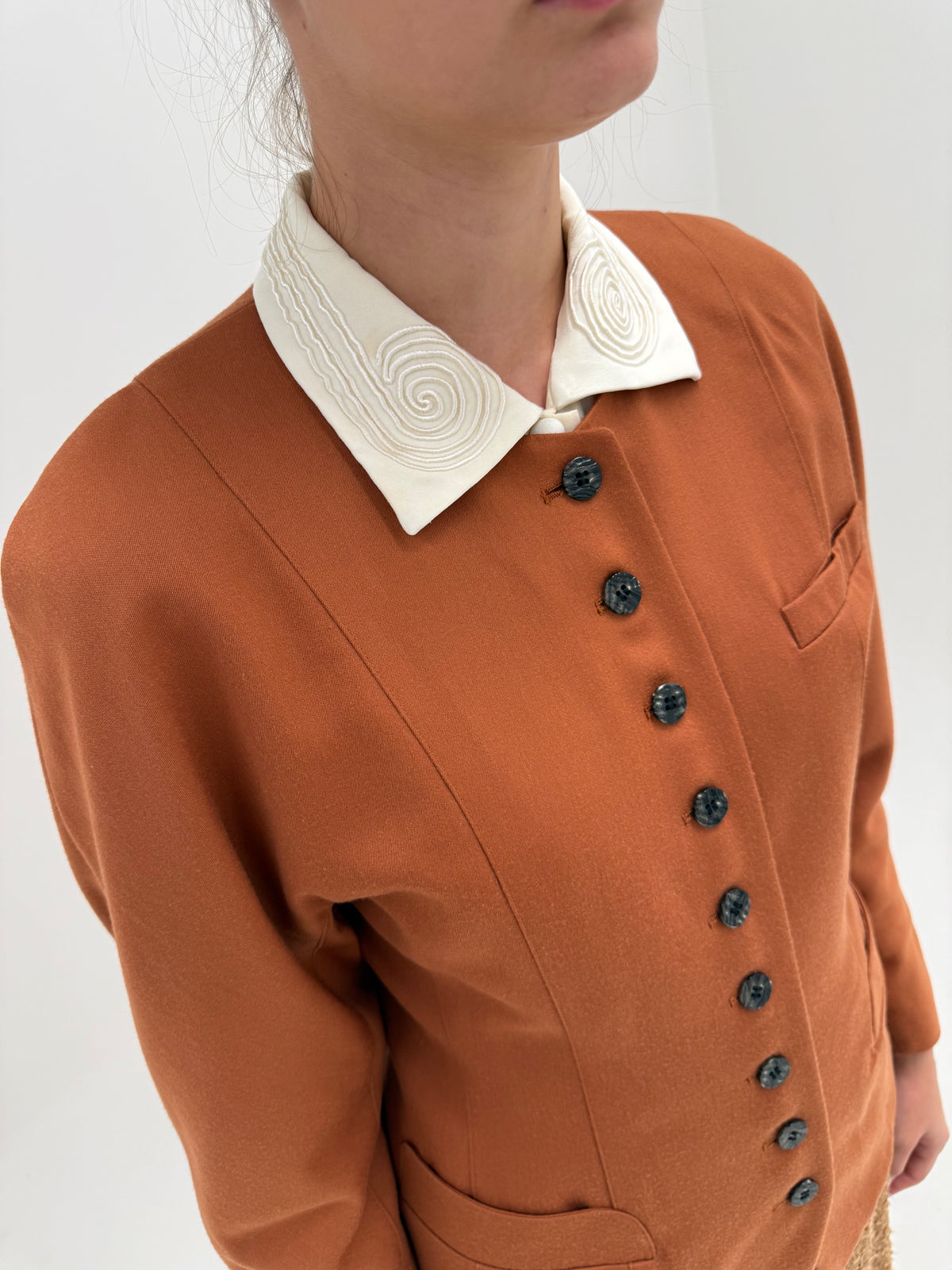 Sacou vintage teracotta cambrat din lanita extrafina