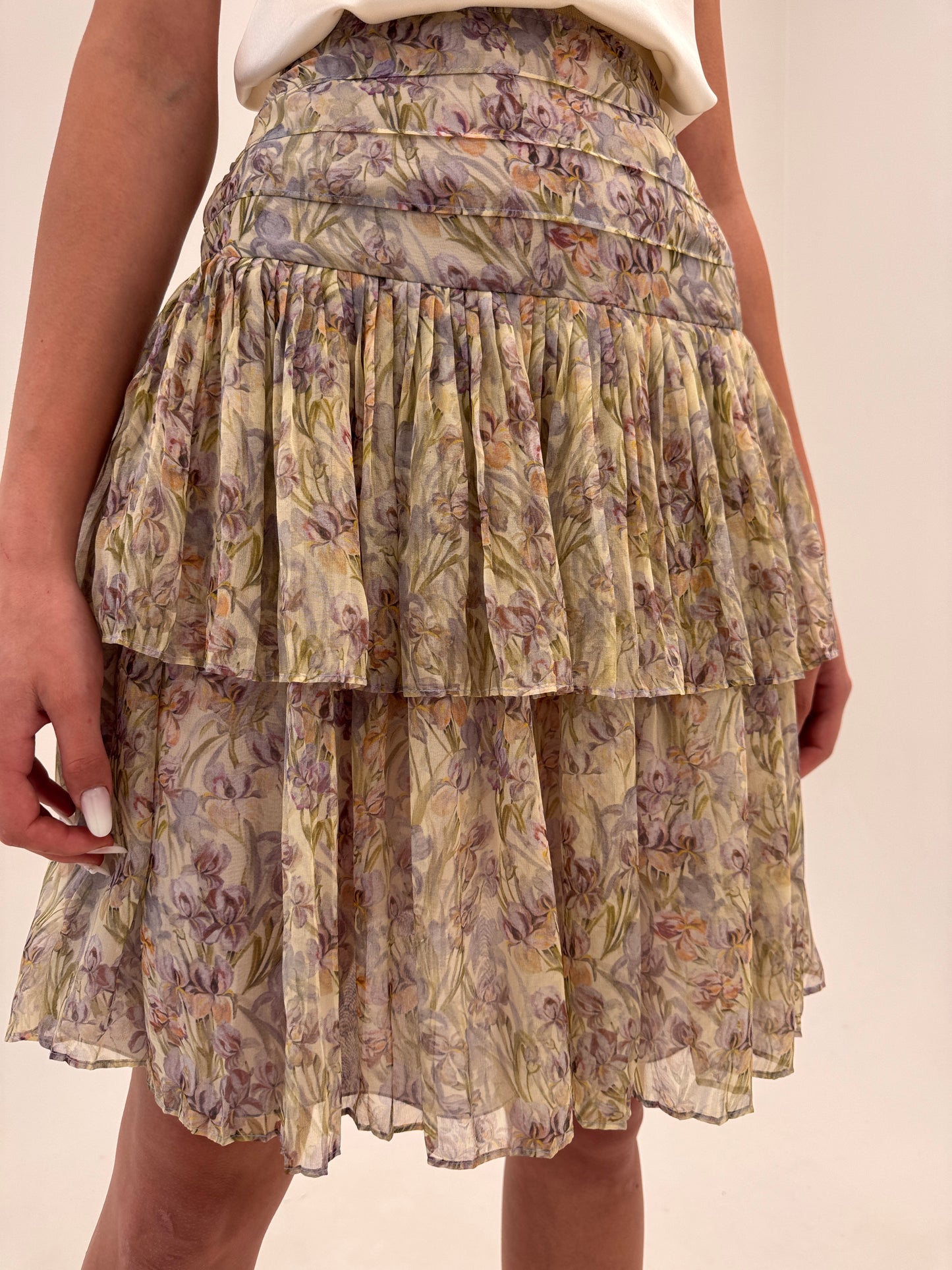 Fustă luxury Blumarine din plise de mătase naturală în culori pudrate